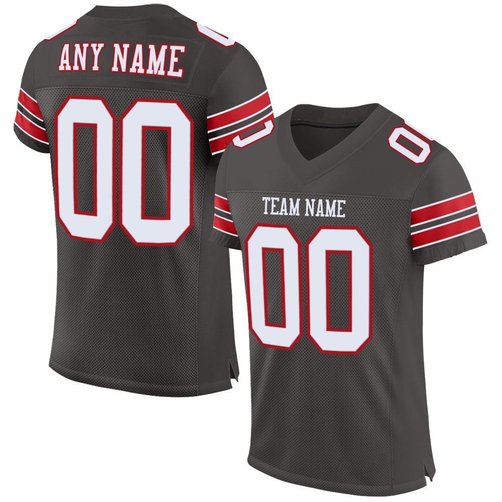 Custom Pewter White-Red Mesh Authentic Football Jersey photo 1