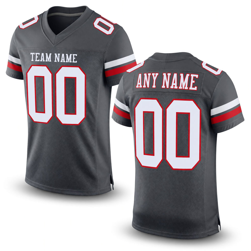 Custom Pewter White-Red Mesh Authentic Football Jersey