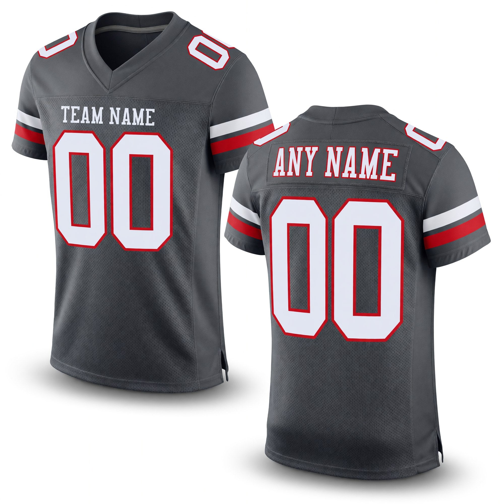 Custom Pewter White-Red Mesh Authentic Football Jersey