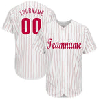 Custom White Red Pinstripe Red-White Baseball Jersey photo 1