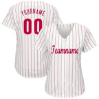 Custom White Red Pinstripe Red-White Baseball Jersey photo 2