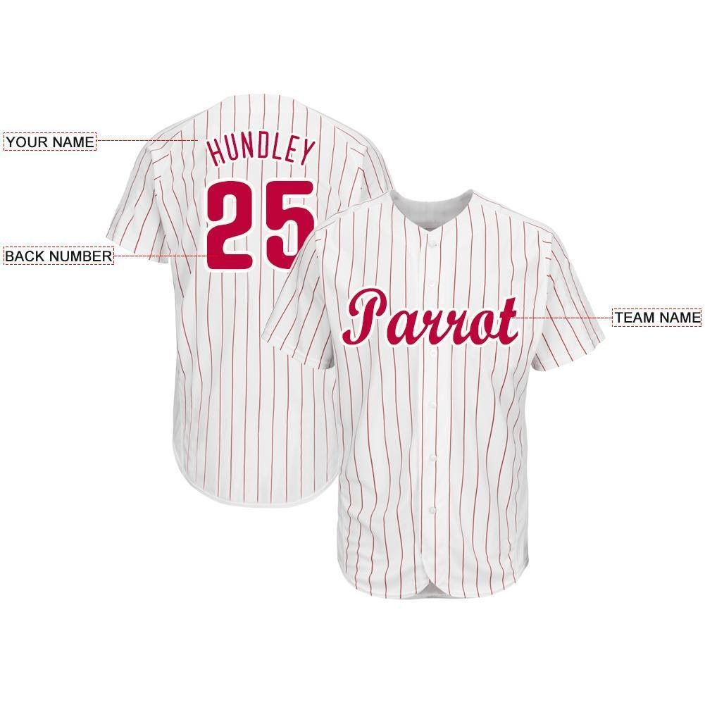 Custom White Red Pinstripe Red-White Baseball Jersey photo 3