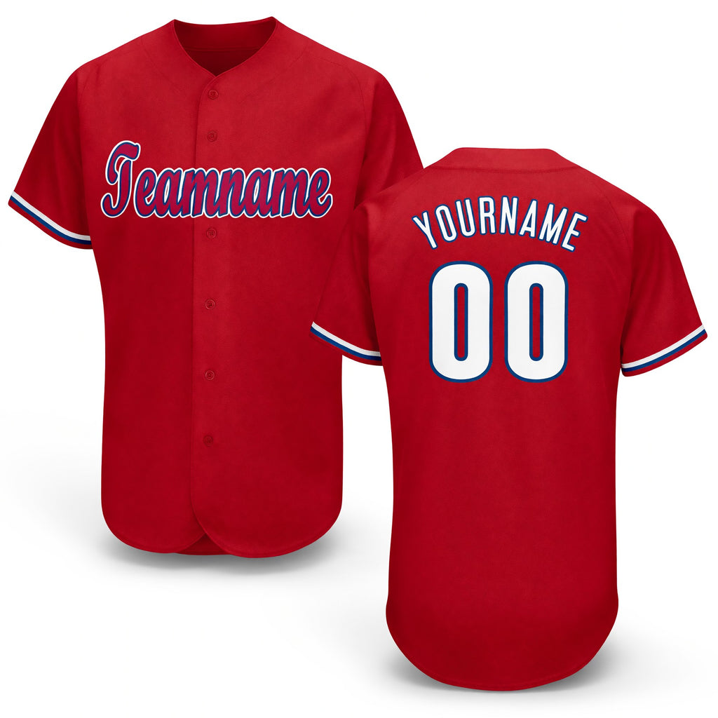 Custom Red White-Royal Baseball Jersey