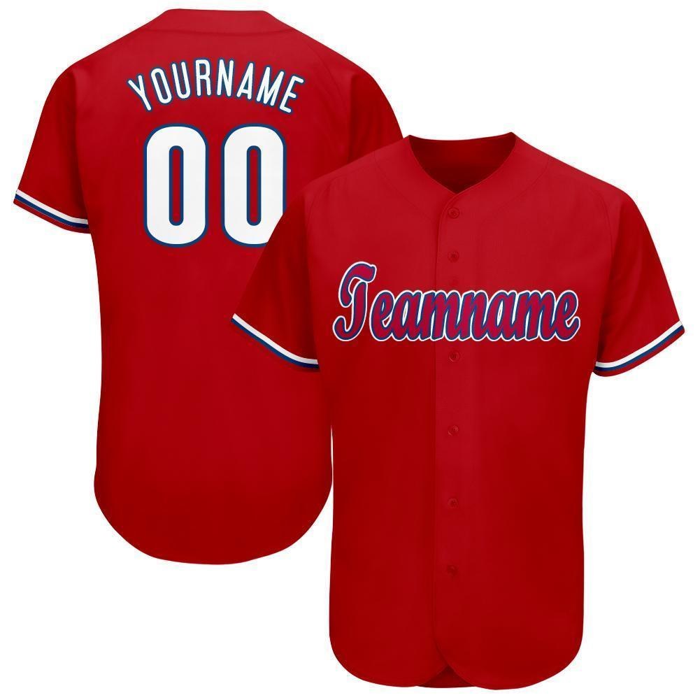 Custom Red White-Royal Baseball Jersey photo 1