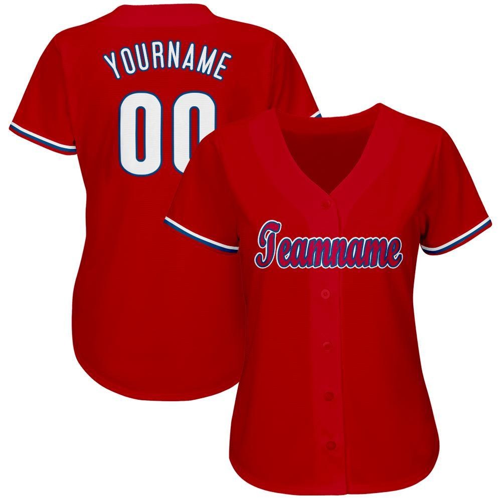 Custom Red White-Royal Baseball Jersey photo 3