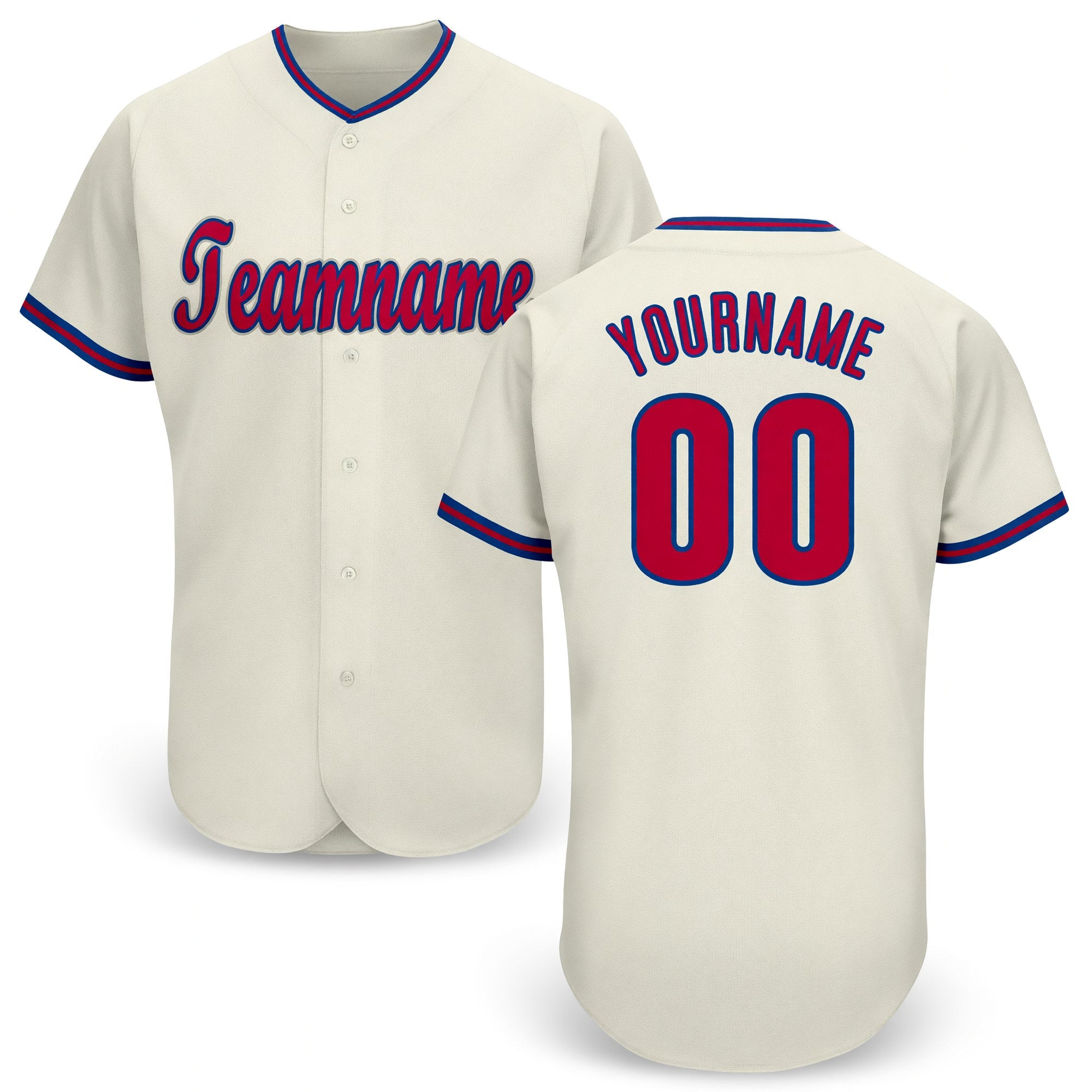 Custom Cream Red-Royal Baseball Jersey
