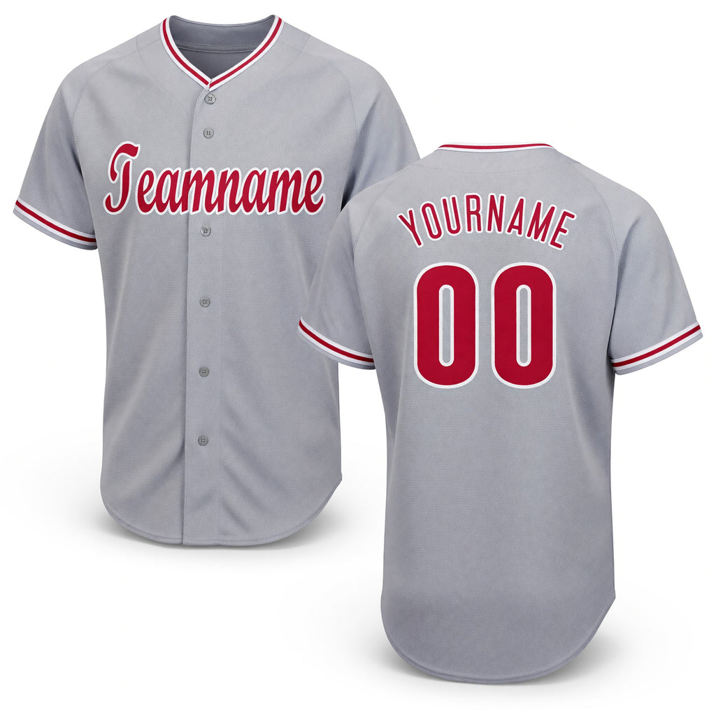 Custom Gray Red-White Baseball Jersey