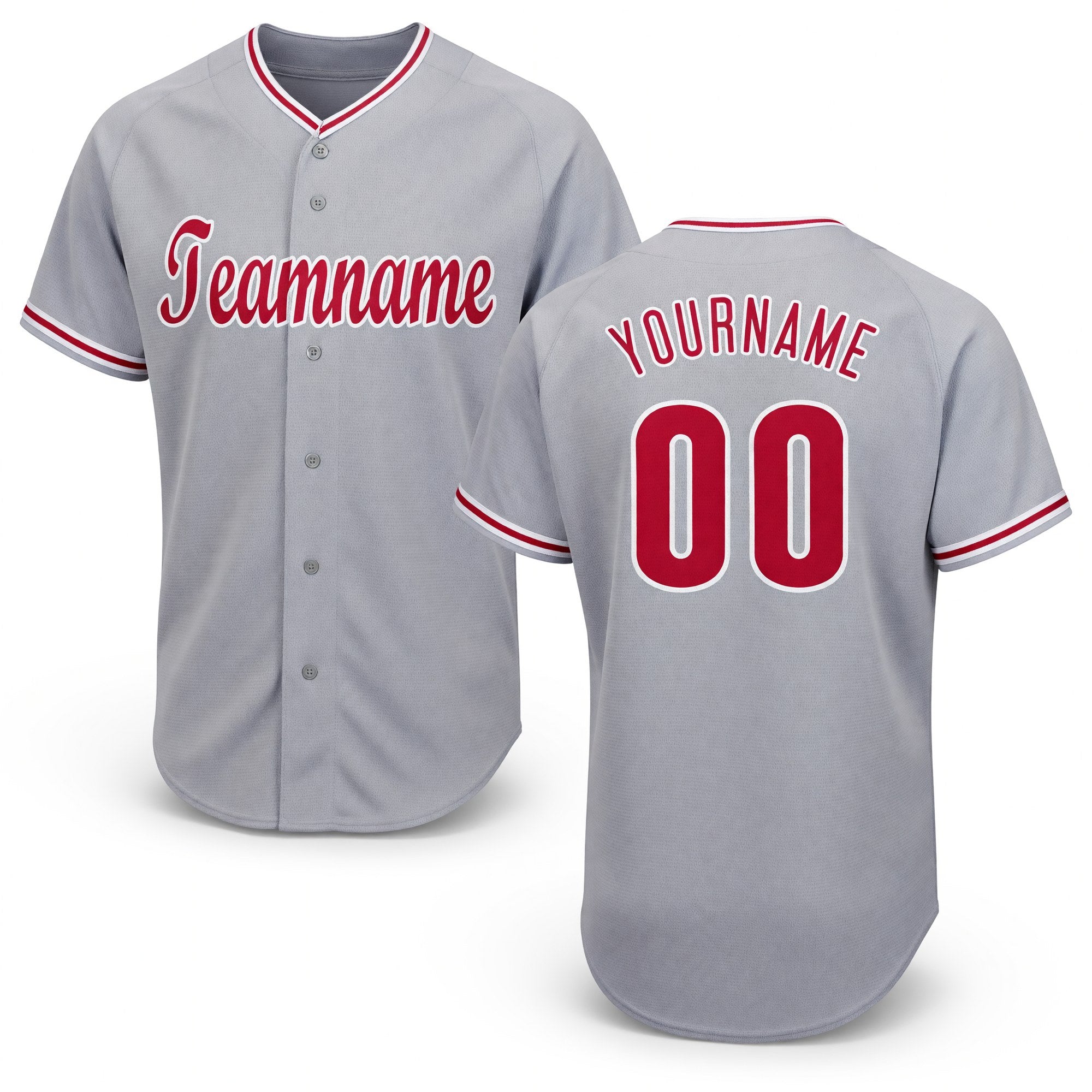 Custom Gray Red-White Baseball Jersey