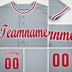 Custom Gray Red-White Baseball Jersey detail