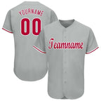 Custom Gray Red-White Baseball Jersey photo 1