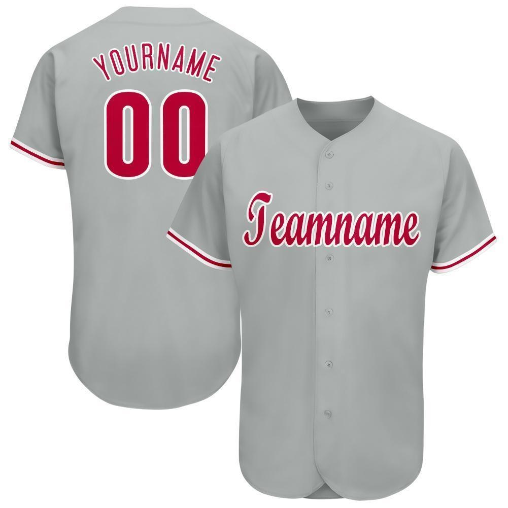 Custom Gray Red-White Baseball Jersey photo 1
