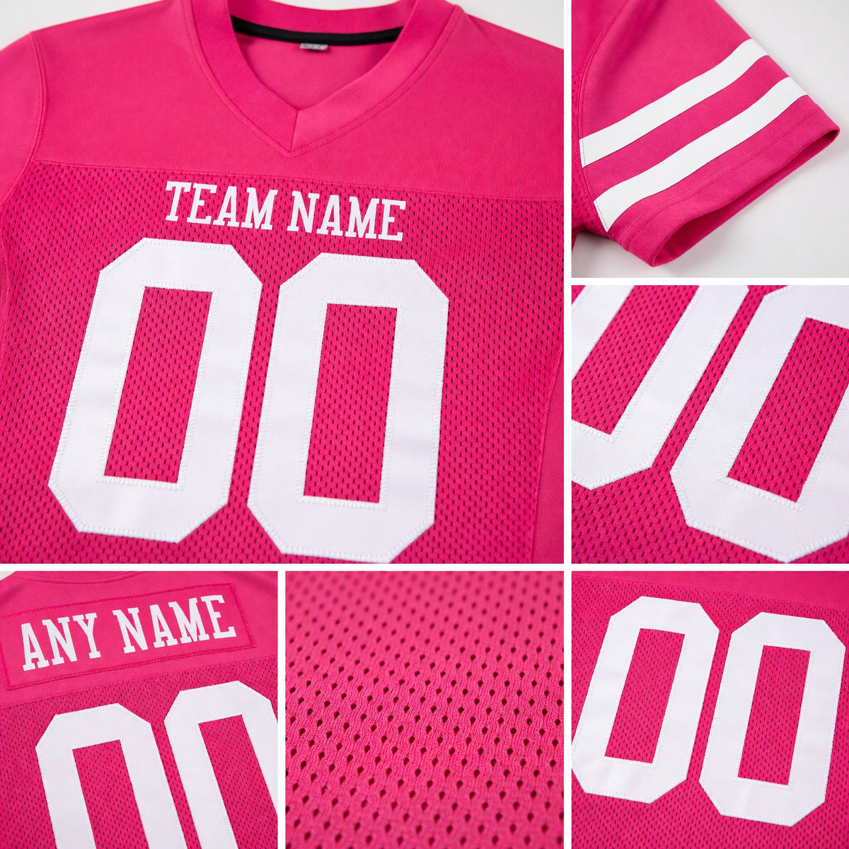 Custom Pink White Mesh Authentic Football Jersey detail