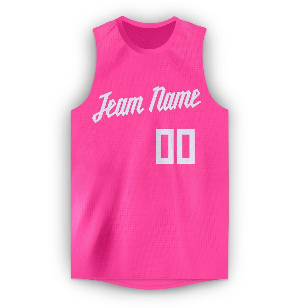 Custom Pink White Round Neck Basketball Jersey photo 4
