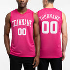 Custom Pink White Round Neck Basketball Uniform Jersey worn front and back