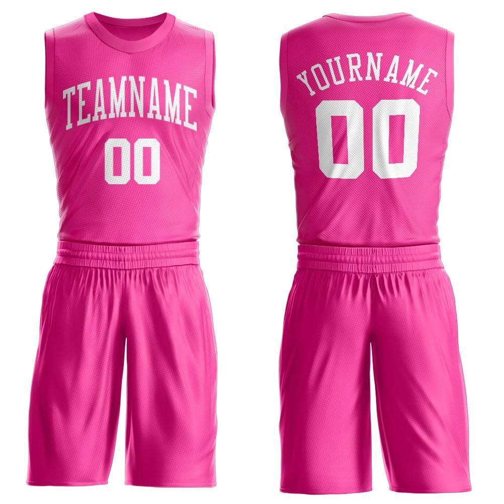 Custom Pink White Round Neck Basketball Uniform Jersey
