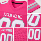 Custom Pink White-Light Gray Mesh Authentic Football Jersey detail