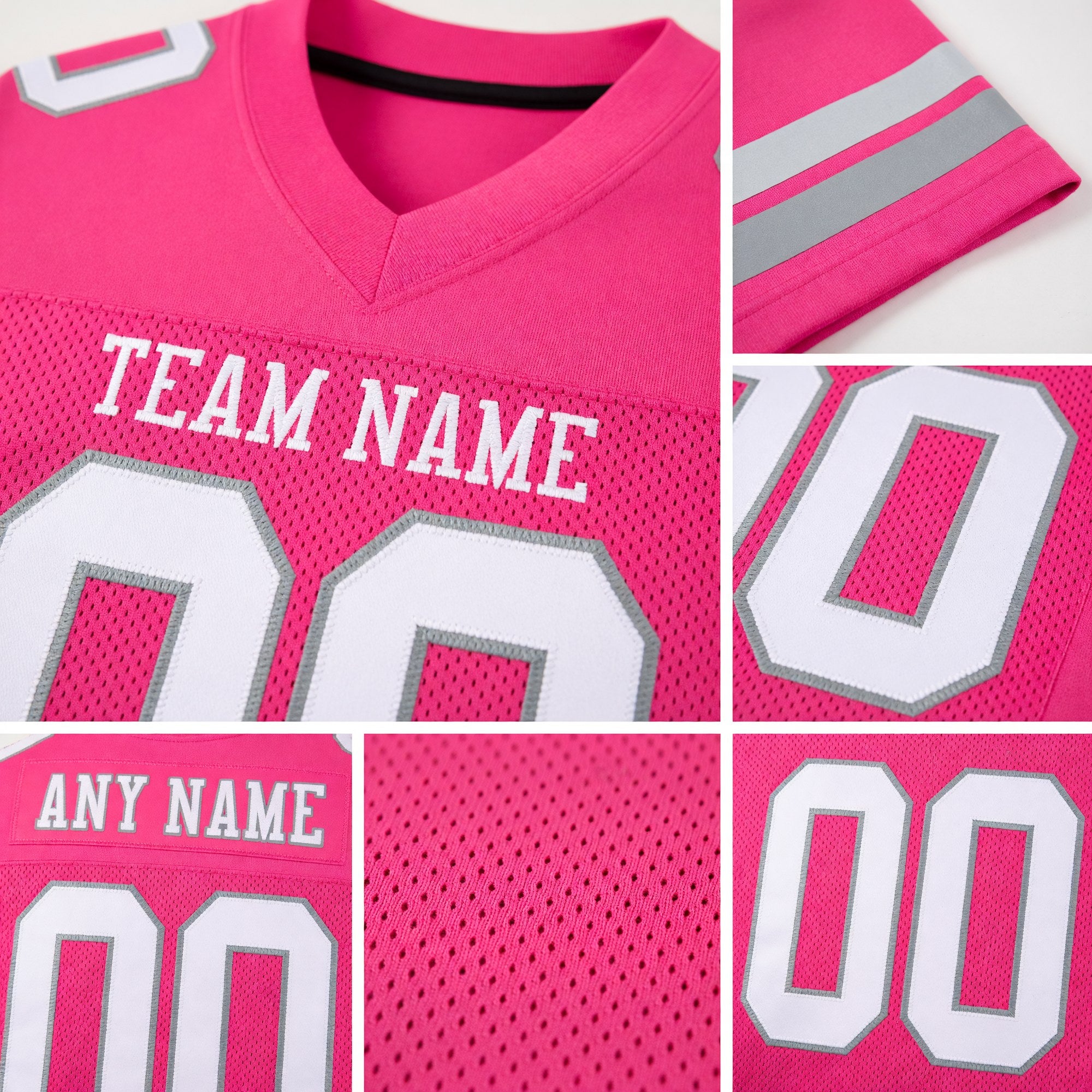 Custom Pink White-Light Gray Mesh Authentic Football Jersey detail