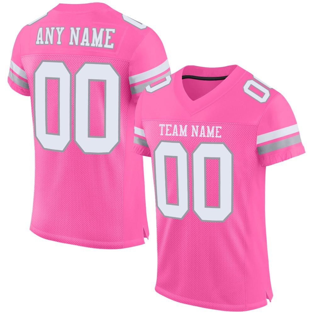Custom Pink White-Light Gray Mesh Authentic Football Jersey photo 1