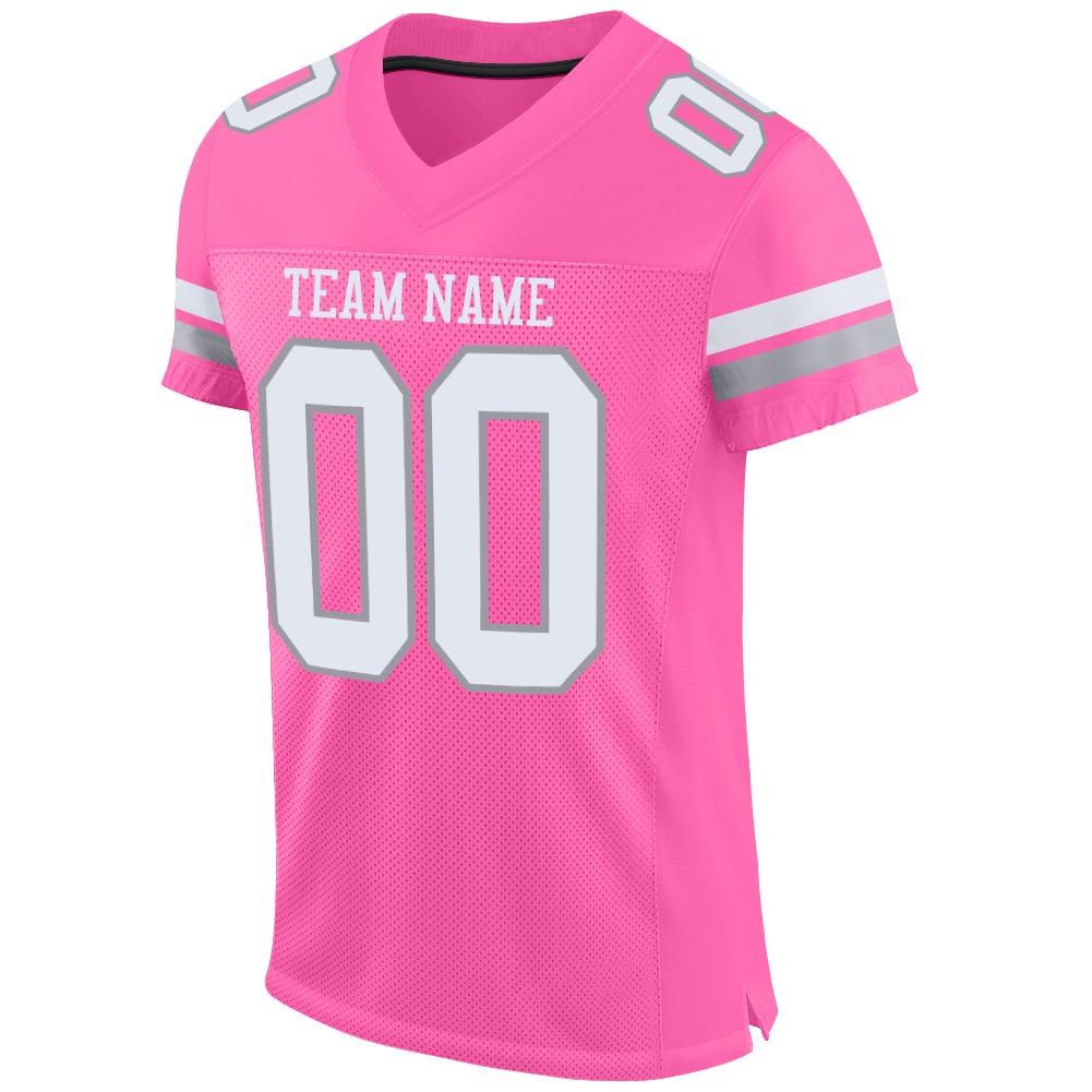 Custom Pink White-Light Gray Mesh Authentic Football Jersey photo 2