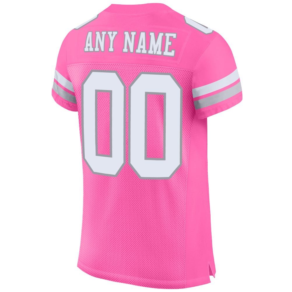 Custom Pink White-Light Gray Mesh Authentic Football Jersey photo 3