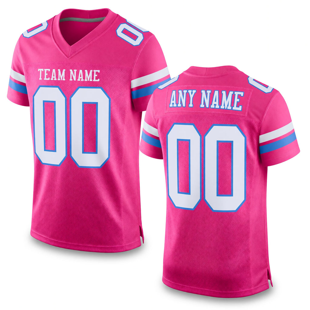 Custom Pink White-Powder Blue Mesh Authentic Football Jersey