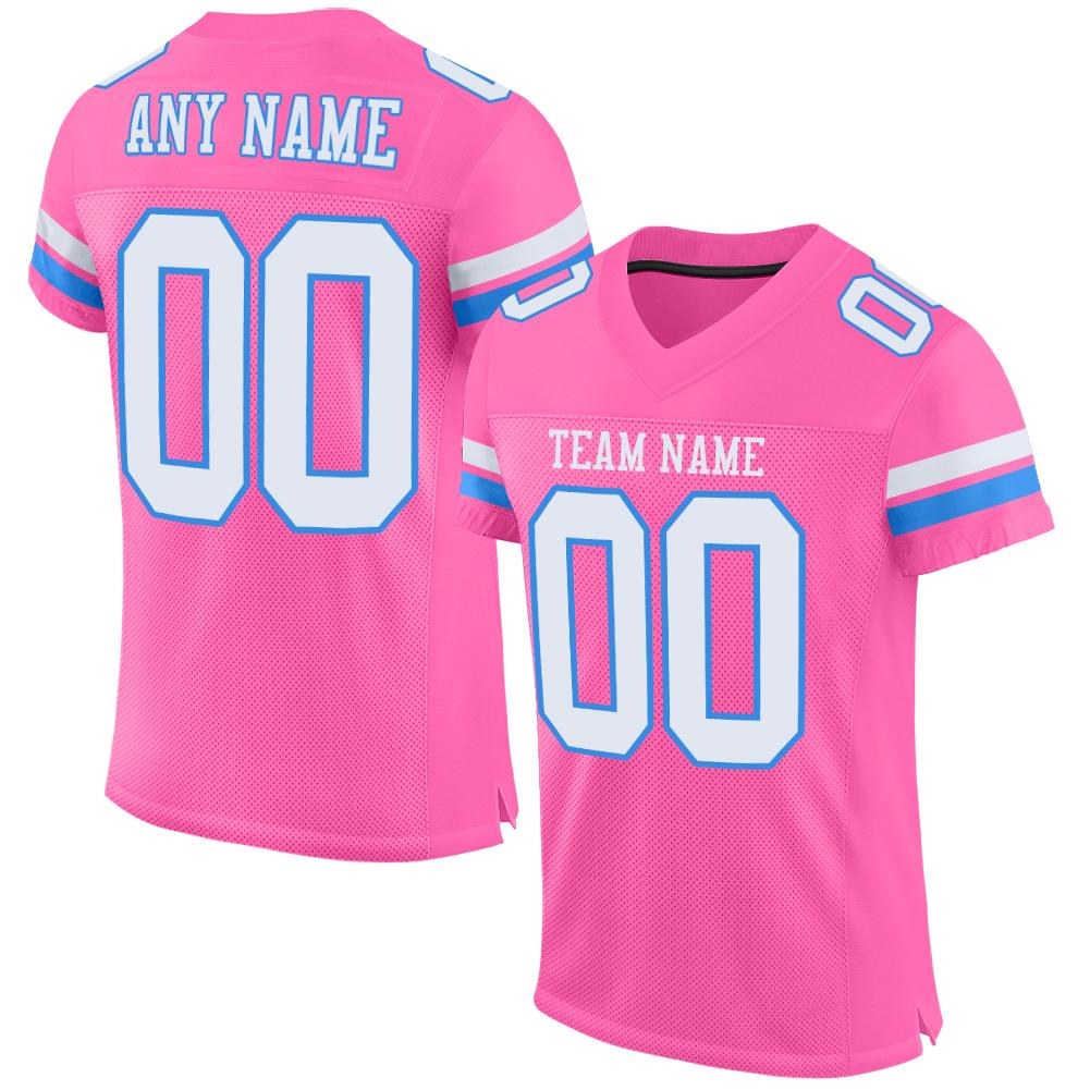 Custom Pink White-Powder Blue Mesh Authentic Football Jersey photo 1