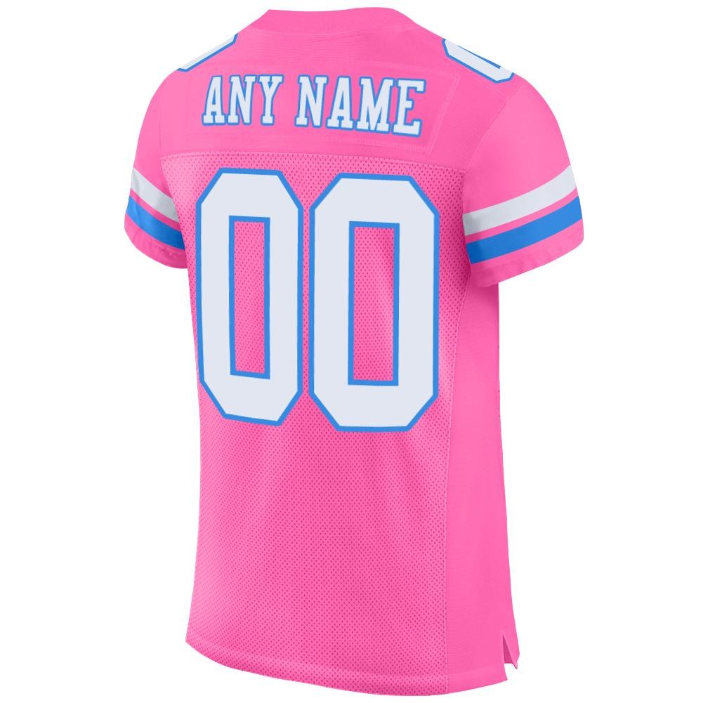 Custom Pink White-Powder Blue Mesh Authentic Football Jersey photo 3