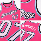 Custom Pink White-Light Blue Round Neck Rib-Knit Basketball Jersey photo 2