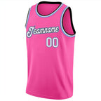 Custom Pink White-Light Blue Round Neck Rib-Knit Basketball Jersey photo 5