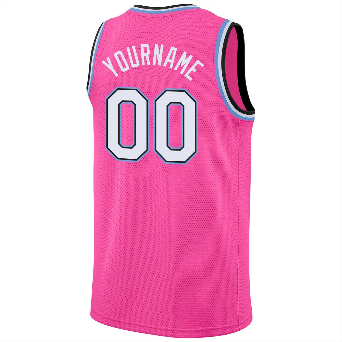 Custom Pink White-Light Blue Round Neck Rib-Knit Basketball Jersey photo 6