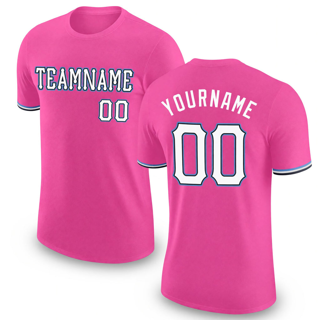 Custom Pink White-Light Blue Performance T-Shirt