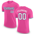 Custom Pink White-Light Blue Performance T-Shirt