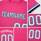 Custom Pink White-Light Blue Performance T-Shirt detail