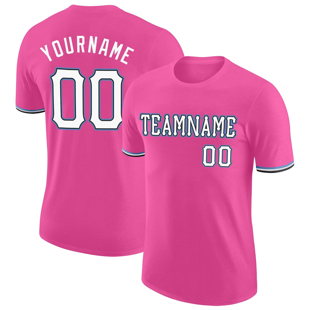 Custom Pink White-Light Blue Performance T-Shirt photo 1