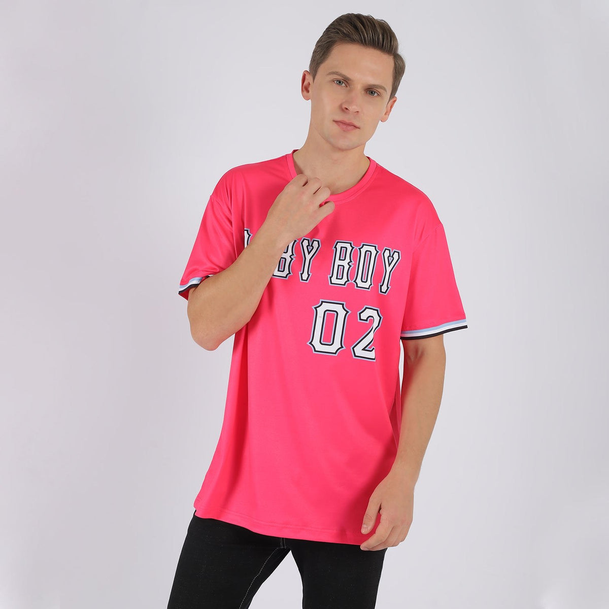 Custom Pink White-Light Blue Performance T-Shirt photo 2