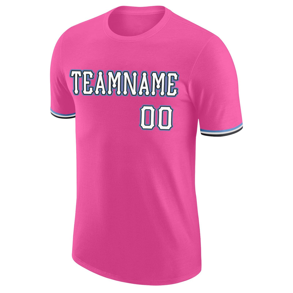 Custom Pink White-Light Blue Performance T-Shirt photo 5