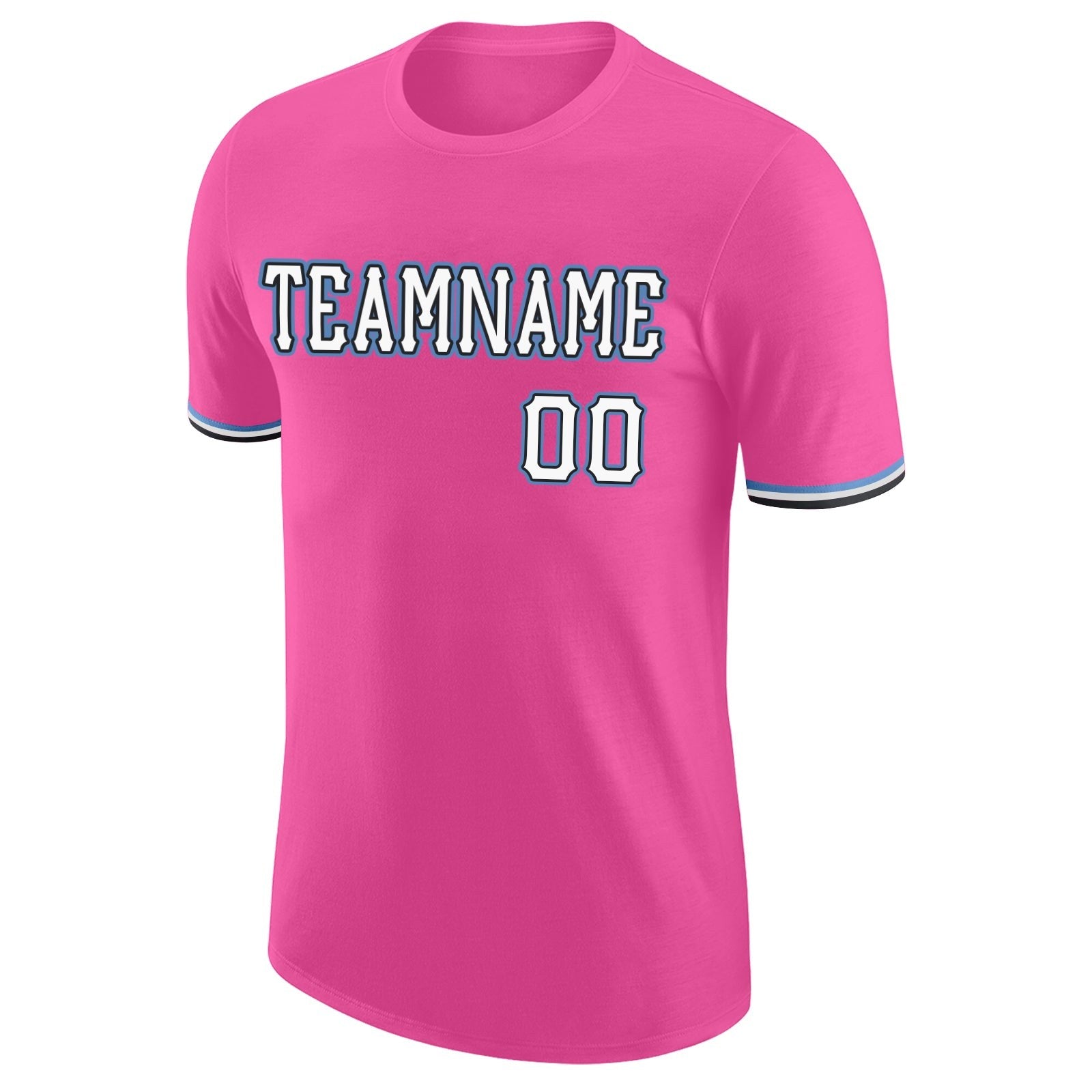 Custom Pink White-Light Blue Performance T-Shirt photo 5