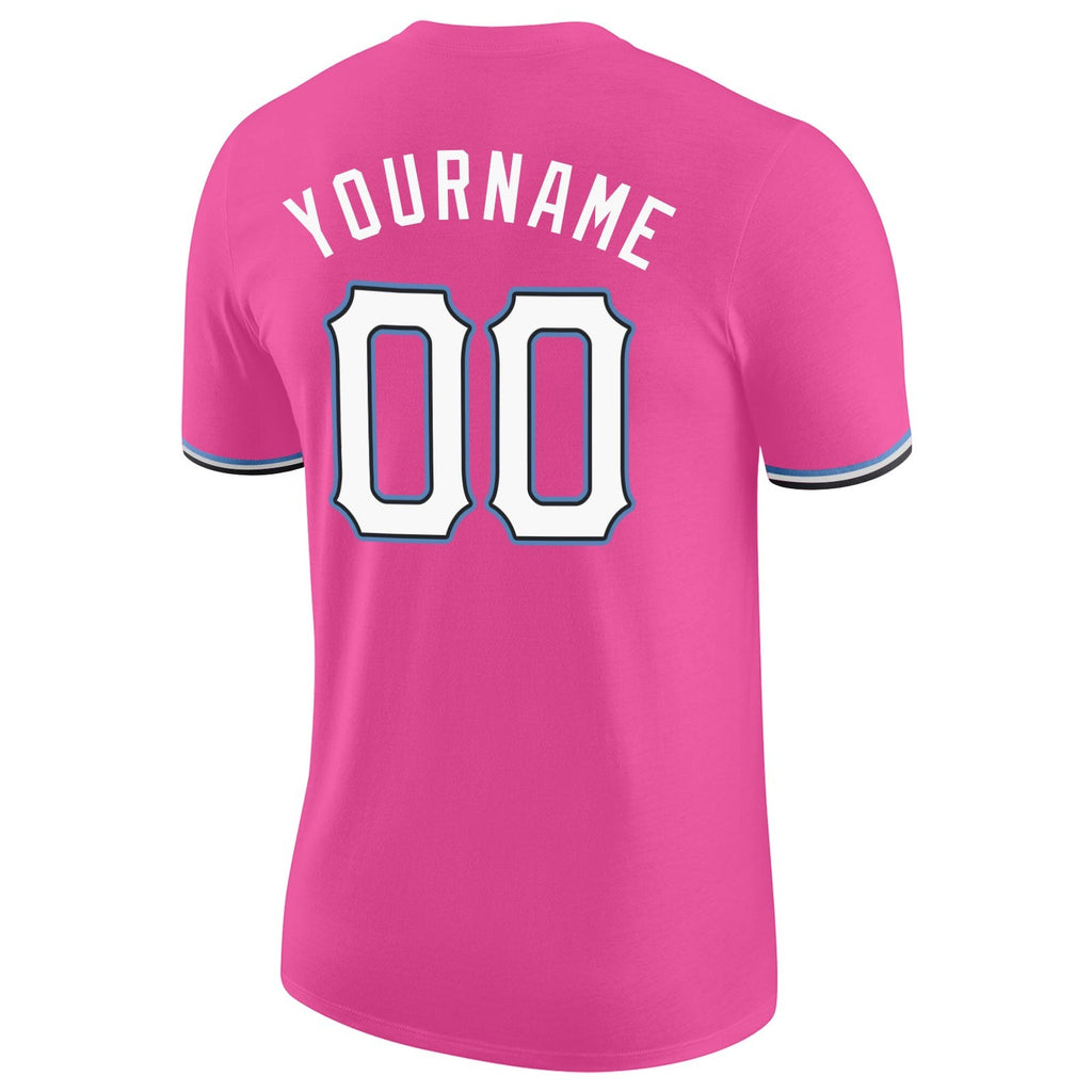 Custom Pink White-Light Blue Performance T-Shirt photo 6