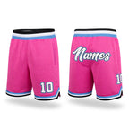 Custom Pink White-Light Blue Authentic Throwback Basketball Shorts