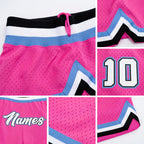 Custom Pink White-Light Blue Authentic Throwback Basketball Shorts detail
