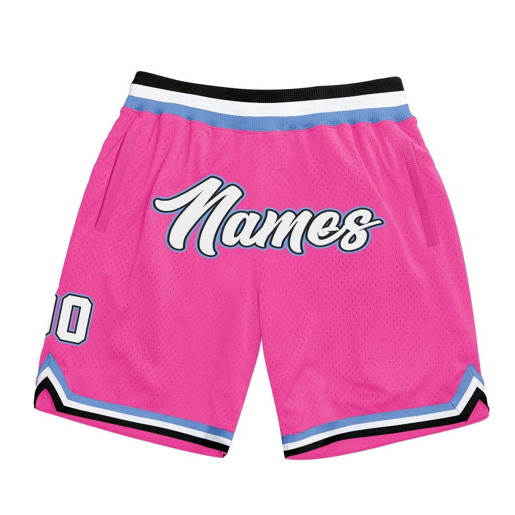 Custom Pink White-Light Blue Authentic Throwback Basketball Shorts photo 1