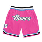 Custom Pink White-Light Blue Authentic Throwback Basketball Shorts photo 1