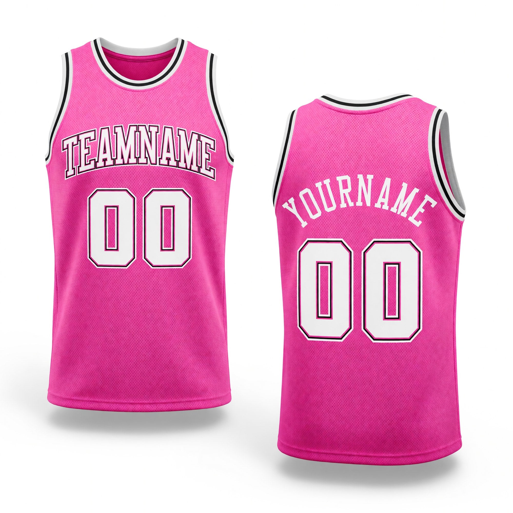 Custom Pink White-Black Authentic Throwback Basketball Jersey