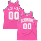 Custom Pink White-Black Authentic Throwback Basketball Jersey photo 1