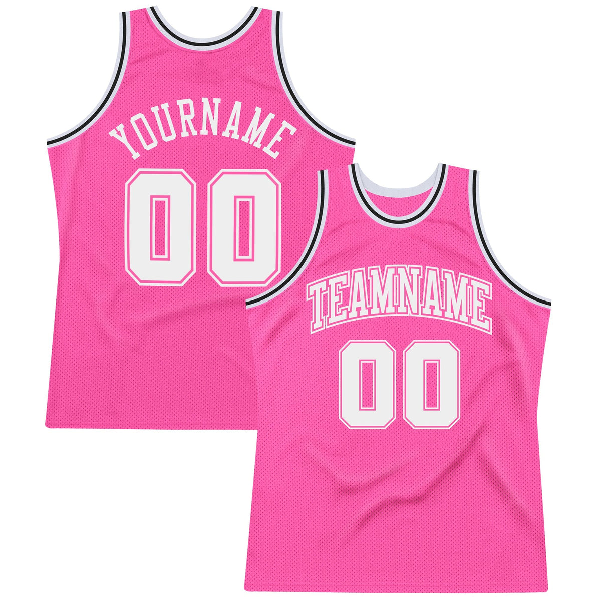 Custom Pink White-Black Authentic Throwback Basketball Jersey photo 1