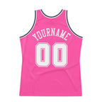 Custom Pink White-Black Authentic Throwback Basketball Jersey photo 5