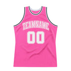 Custom Pink White-Black Authentic Throwback Basketball Jersey photo 6