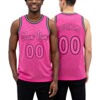 Custom Pink Pink-Black Authentic Throwback Basketball Jersey worn front and back