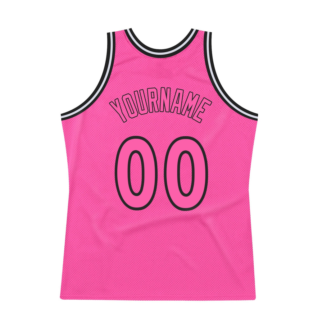 Custom Pink Pink-Black Authentic Throwback Basketball Jersey photo 5
