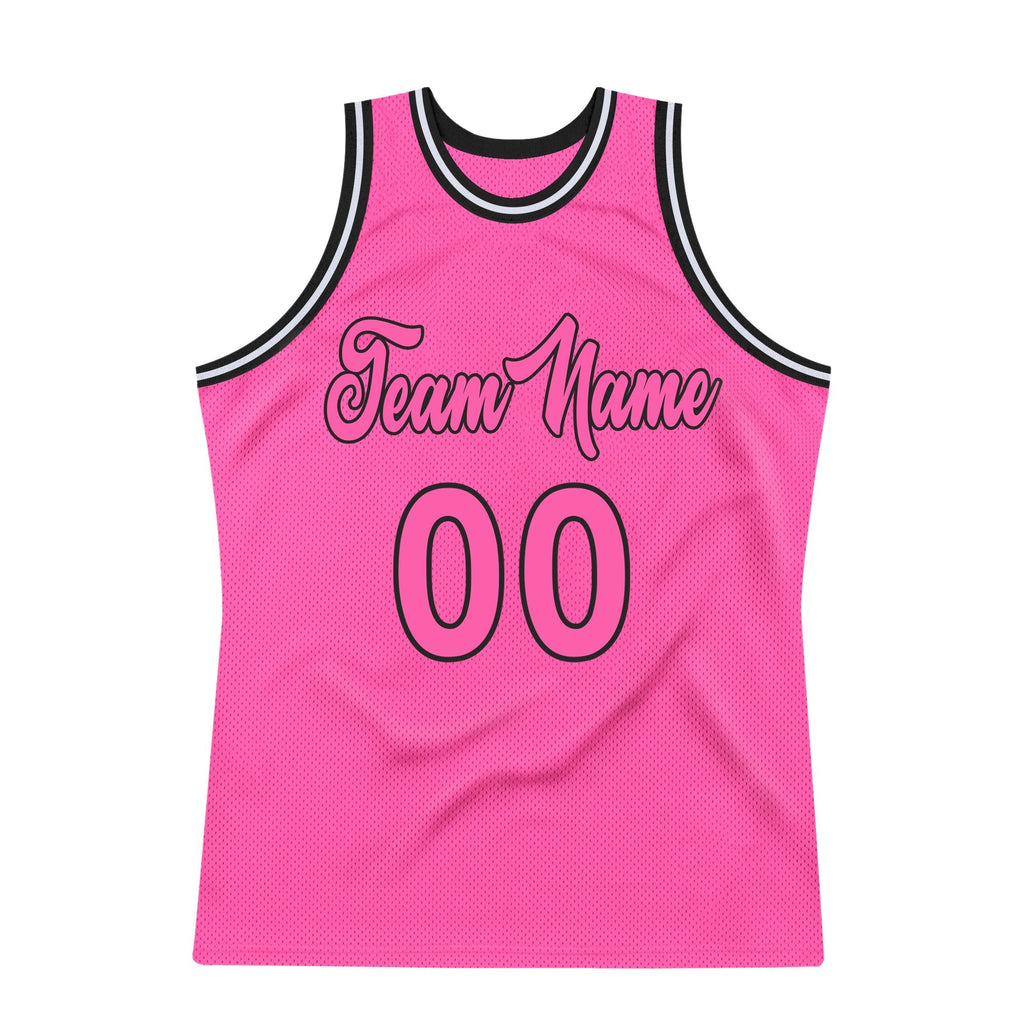 Custom Pink Pink-Black Authentic Throwback Basketball Jersey photo 6
